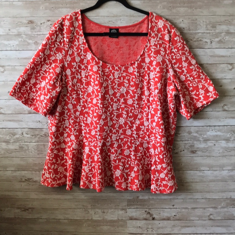 Bobeau Orange & White Peplum Top Size 3X